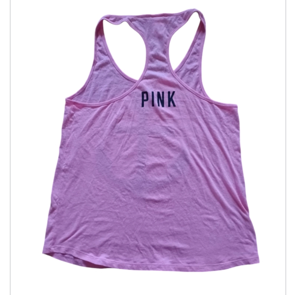 PINK VS Boston Anchor Pink & Blk Sequin Racerback Tank Top - Picture 2 of 4